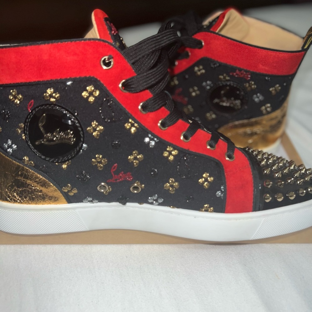 Christian Louboutin Lou Spikes Orlato Flat High Top Sneakers 3180087 Sz 44